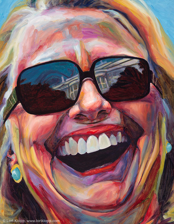 Hillary Clinton Portrait Portrait of Hillary Clinton by Lori Klopp. She is smiling and wearing sunglasses with a reflection of the white house.